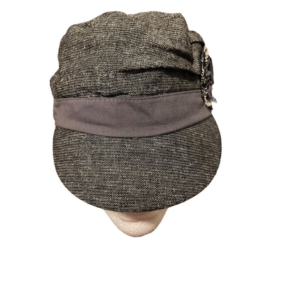 Women's Grey Newsboy Cadet Cap with Rose Detail Linen Blend Size One